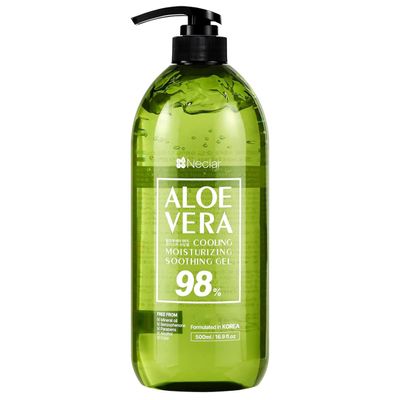 Neclar Aloe Vera Gel - for Sunburn Relief - Big 16.9 oz / 500ml - 98% Pure Aloe Vera - For Face, Skin and Hair - After Sun Care lotion - Sun Burn Moisturizer Cream (16.9 Fl oz)