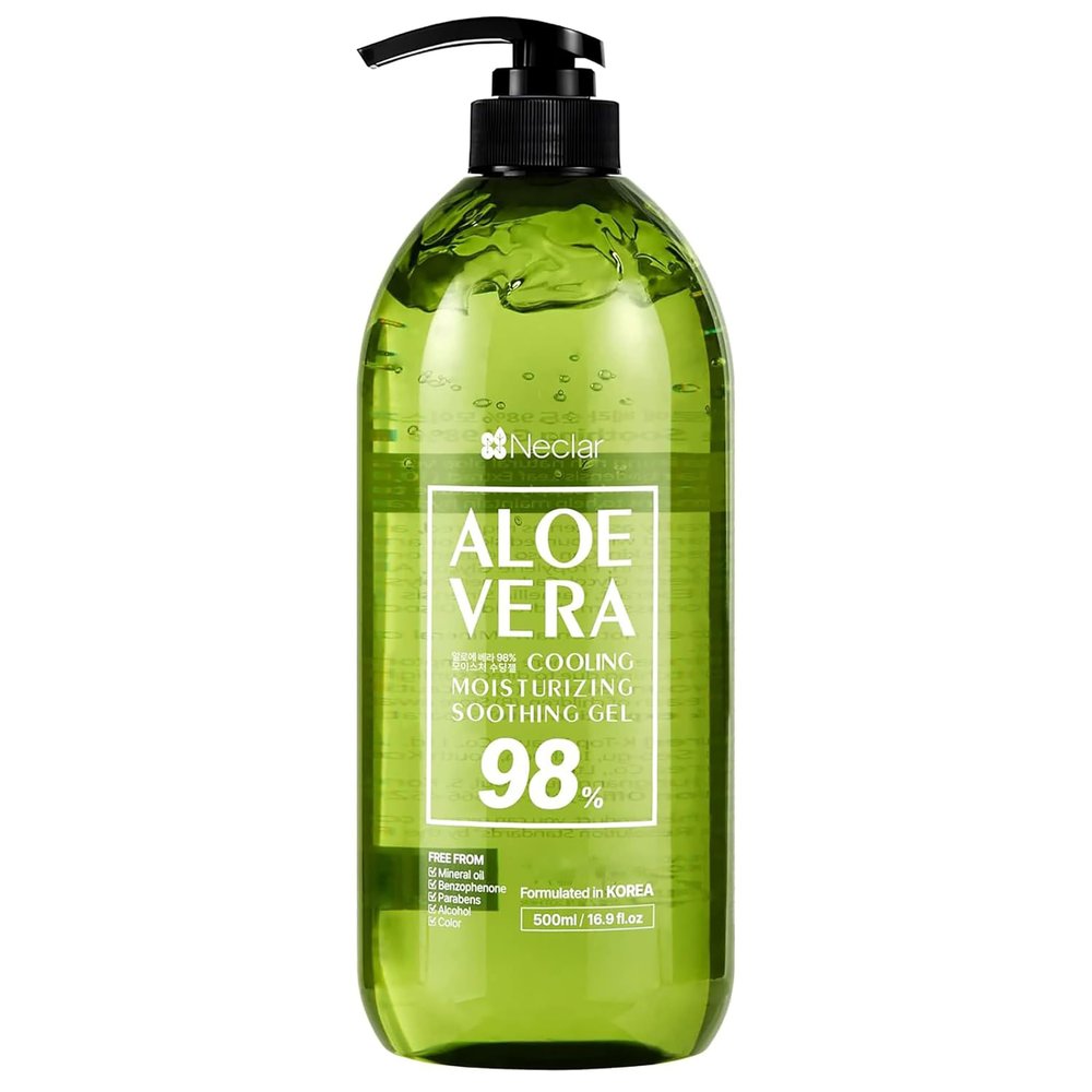 Neclar Aloe Vera Gel - for Sunburn Relief - Big 16.9 oz / 500ml - 98% Pure Aloe Vera - For Face, Skin and Hair - After Sun Care lotion - Sun Burn Moisturizer Cream (16.9 Fl oz)