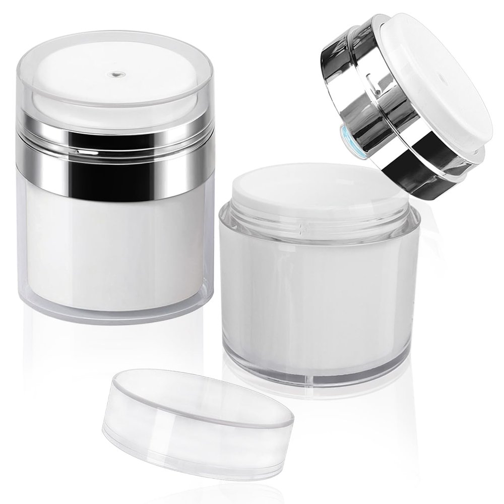 2Pack 30ml Airless Pump Jar - 1.0 Oz Moisturizer Pump Dispenser, Travel Lotion Container Vacuum Bottle for Skincare, Thick Moisturizer