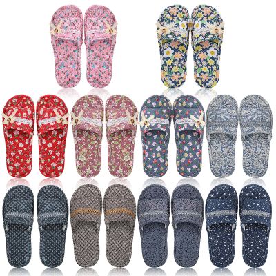 Chuarry 10 Pairs Floral Cotton House Slippers for Guest Women Washable Indoor Cotton Slippers Comfortable Soft Open Toe Slipper Portable Foldable Slipper for Hotel Travel Airplane Spa, 2 Sizes