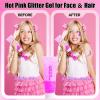 Go Ho Hot Pink Face Body Glitter Gel,Singer Concerts Hot Pink Face Paint Makeup,Holographic Chunky Sequins Glitters for Eye Lip Hair Nails,Festival Rave Accessories,52g view 2