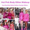 Go Ho Hot Pink Face Body Glitter Gel,Singer Concerts Hot Pink Face Paint Makeup,Holographic Chunky Sequins Glitters for Eye Lip Hair Nails,Festival Rave Accessories,52g view 4