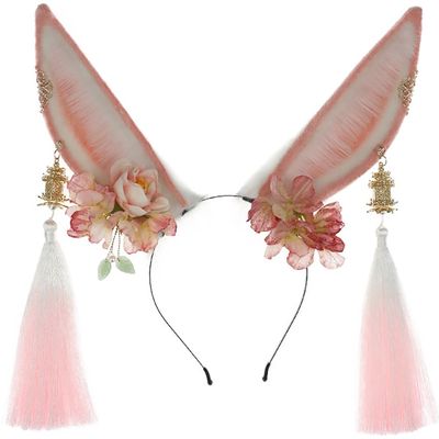 LJJCSFF Furry Bunny Rabbit Cat Ears Headband Handmade Animal Fur Ears Halloween Cosplay Fox Wolf Flower Cat Ears Headband Lolita Tassel Cosplay Costume