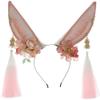 LJJCSFF Furry Bunny Rabbit Cat Ears Headband Handmade Animal Fur Ears Halloween Cosplay Fox Wolf Flower Cat Ears Headband Lolita Tassel Cosplay Costume view 1