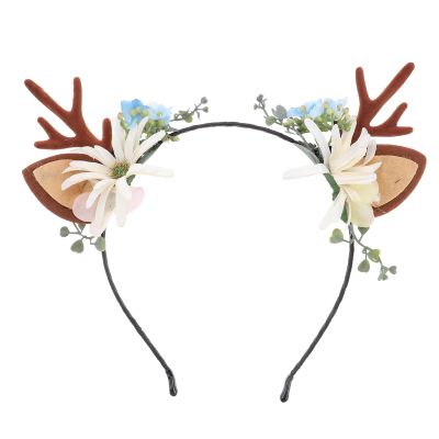 MAGICLULU 1pc Deer Hair Bands Festival Head Hoop Reindeer headband with Flowers Xmas Hair Bands Headpiece for Women