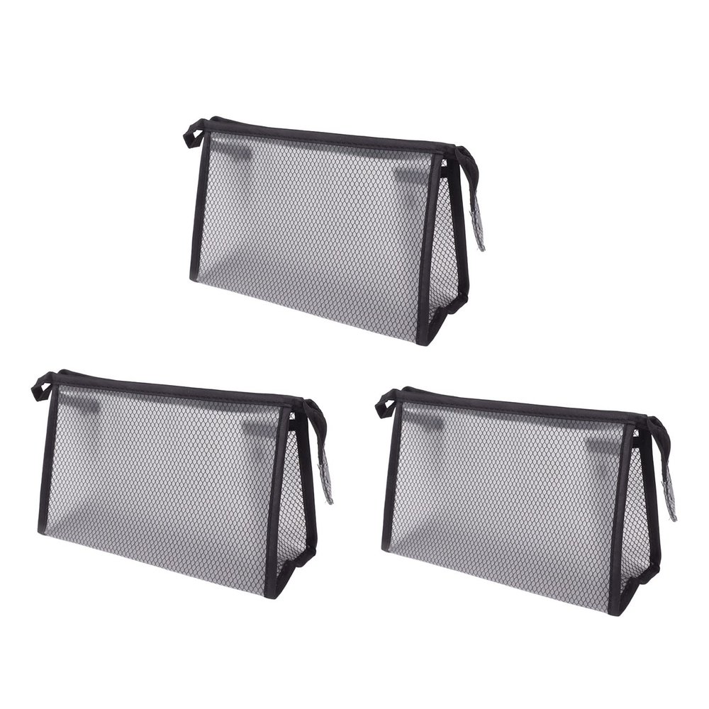 3-Piece Mesh Makeup Bag, Mesh Cosmetic Bag, Portable Travel Zipper Pouch Toiletry Bag Makeup Bag, Portable Makeup Handbag, Defult, default