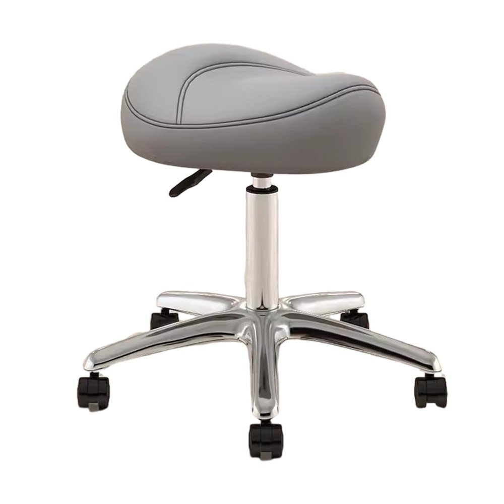 NUNETH Saddle Office Chair Adjustable Height 36-50 Cm, Dental Hygienist Artists Saddle Rolling Stool, Metal Salon Saddle Seat with 360 Swivel PU Wheel (Color : Light Gray)