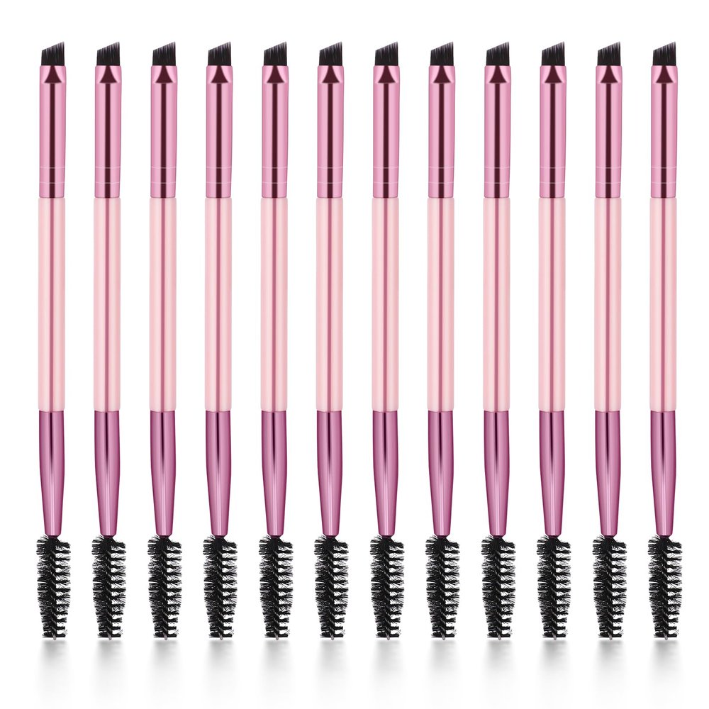 12-Piece Dual-Ended Brow Brush Set - Angled Eyebrow Brush, Spoolie, Shaping & Filling for Precise Brow Brushing
