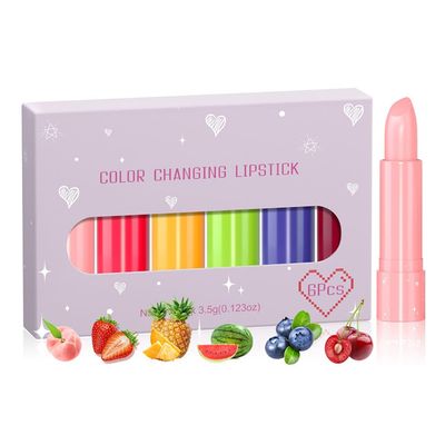 6PCS Fruit Lip Balm Set, Fruit Flavored Color Changing Lipstick Tinted Lip Balm Lip Care for Women Girls, 3.5g/0.123oz