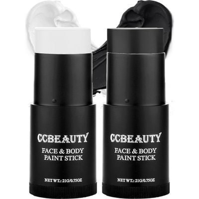CCBeauty White Black Face Body Paint Stick, Oil Based Cream Blendable Foundation for Clown Skeleton Vampire Skull Joker Mime Cosplay Special Effects Costume , SFX Makeup For Halloween Party