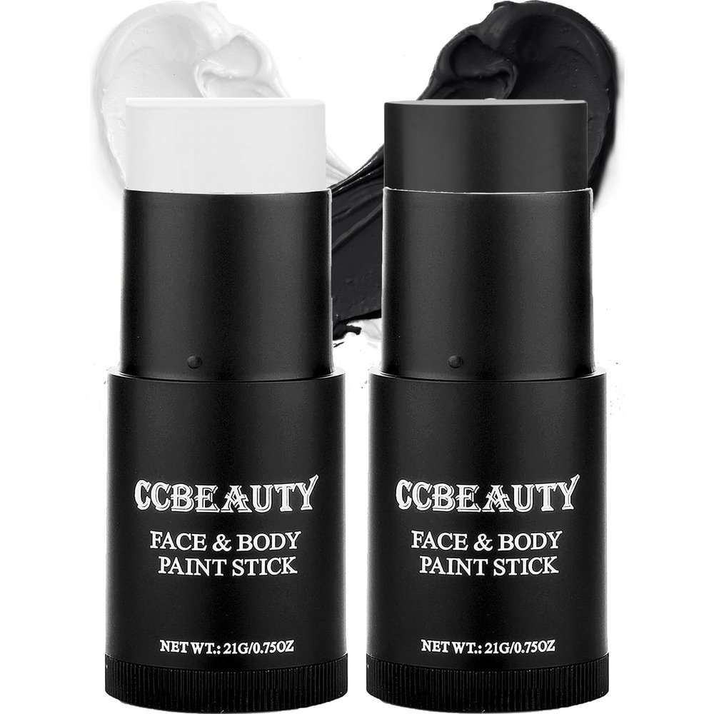 CCBeauty White Black Face Body Paint Stick, Oil Based Cream Blendable Foundation for Clown Skeleton Vampire Skull Joker Mime Cosplay Special Effects Costume , SFX Makeup For Halloween Party