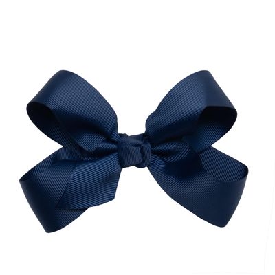 HAIRBOWS Girls' Grosgrain Hair Bow with a Knot Wrap Center on a Hair Clip, All Ages and Hair Types, 5 Inch Bow, Navy