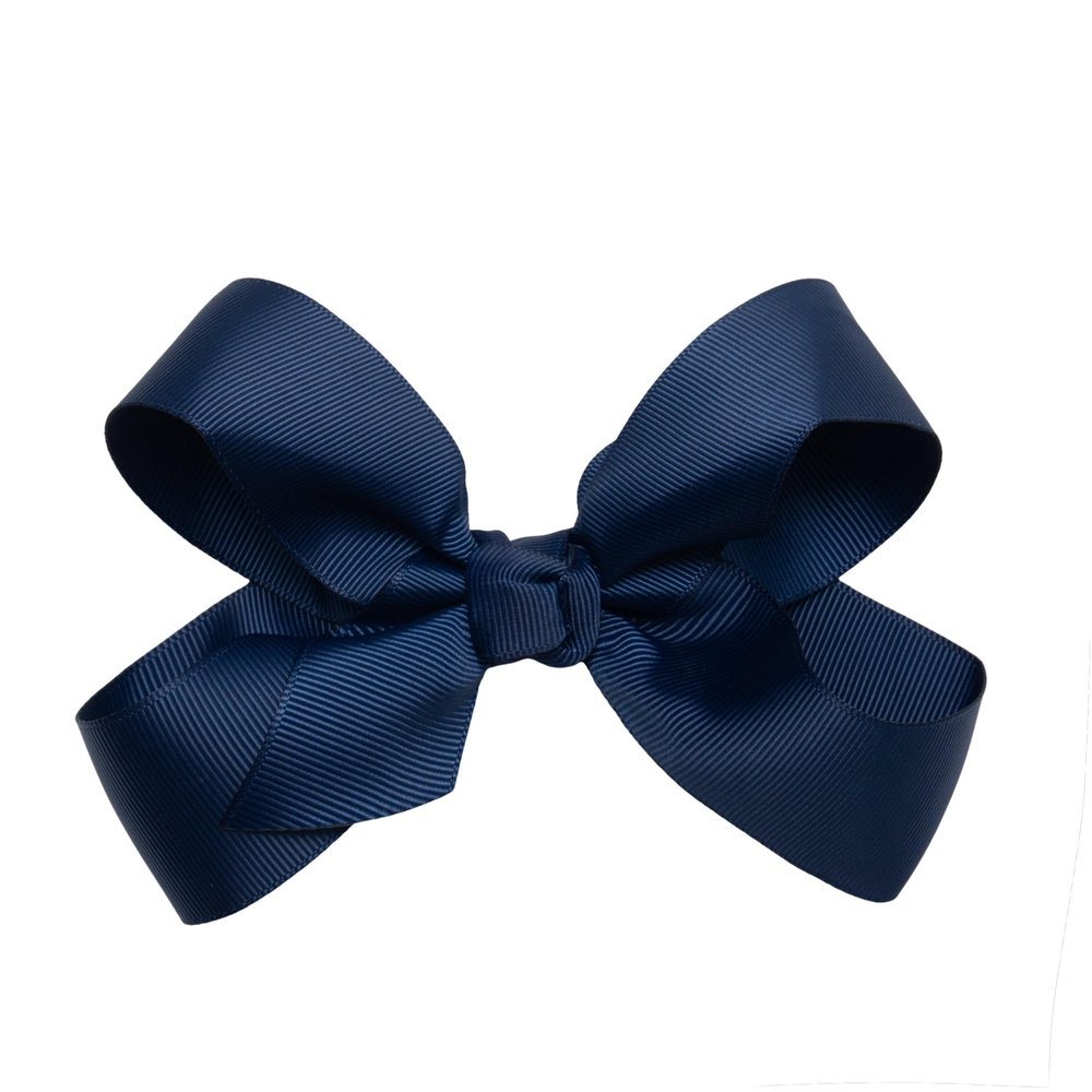 HAIRBOWS Girls' Grosgrain Hair Bow with a Knot Wrap Center on a Hair Clip, All Ages and Hair Types, 5 Inch Bow, Navy