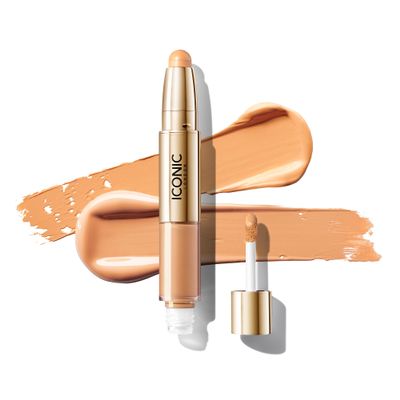 ICONIC LONDON Radiant Concealer & Brightening Duo | Creamy Liquid + Brightening Crayon Dual Ended Concealer, Cruelty Free, Vegan Makeup (Neutral Medium) 0.08 oz
