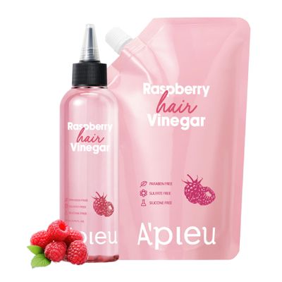 APIEU Raspberry Hair Vinegar Rinse & Refill Set  Deep Scalp Clarifying, pH-Balancing Care, Controls Oil & Buildup, Leaves Hair Silky-Soft, Shiny & Fresh | Korean Haircare (6.76 / 13.6 fl oz)