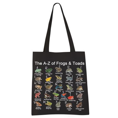 VAMSII Frog and Toad Tote Bag - The A-Z of Frogs & Toads Grocery Shopping Bag - Aesthetic Bag for Women Girls (BLK)
