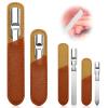 2 Pcs Stainless Steel Nail File Double Sided Nail File with Anti-Slip Handle and Leather Case Reusable Manicure Filer for Women Men view 1