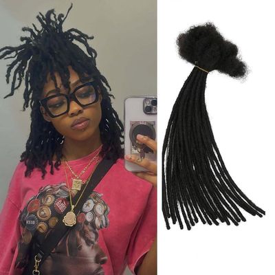 0.4cm & 0.6cm Width, 4-14 Inches10, 30, 60, 100 Strands Options 100% Real Human Hair Dreadlock Extensions for Men/Women/Kids, Handmade Permanent Loc Extension Bundles (0.6cm, 14inches, 60Strands)