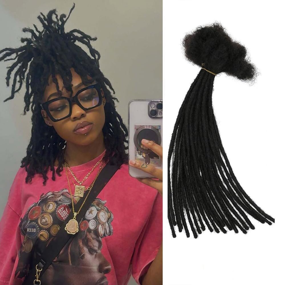 0.4cm & 0.6cm Width, 4-14 Inches10, 30, 60, 100 Strands Options 100% Real Human Hair Dreadlock Extensions for Men/Women/Kids, Handmade Permanent Loc Extension Bundles (0.6cm, 14inches, 60Strands)