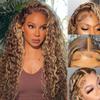 Ladoux Ombre Honey Blonde 13x6 HD Transparent Water Wave Lace Front Human Hair Wigs for Women 180% Density 4/27 Colored Highlight Curly Glueless Wigs 18Inch Pre Plucked with Baby Hair view 1