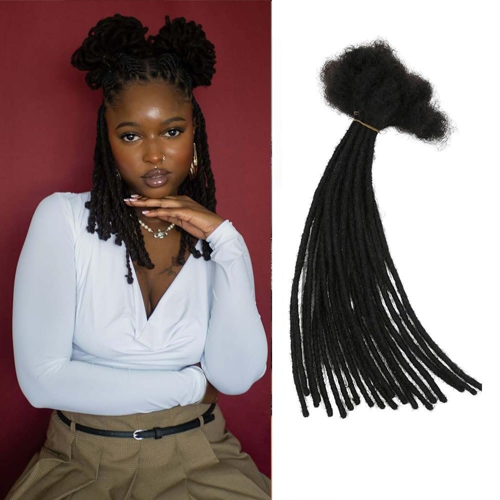 0.4cm & 0.6cm Width, 4-14 Inches10, 30, 60, 100 Strands Options 100% Real Human Hair Dreadlock Extensions for Men/Women/Kids, Handmade Permanent Loc Extension Bundles (0.6cm, 10inches, 30Strands)