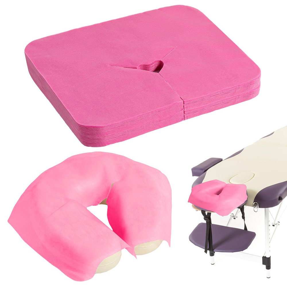 100 Pieces Disposable Face Cradle Covers Massage Headrest Covers for Massage Tables and Massage Chairs Beauty Spa Salon Bed, 12 x 15.5 Inches (Pink)