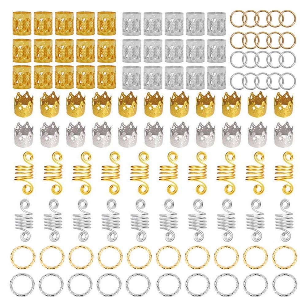 110Pcs Dreadlock Accessories,Hair Jewelry for Braids,Braid Rings Clips Beads Braiding Cuffs Fashional Decoration for Girls,Women (Gold, Silver)