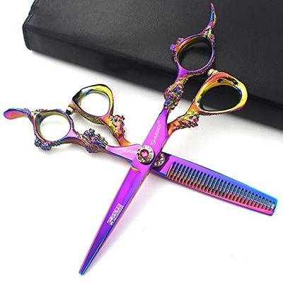 5.5/6 /7 Inch Purple Dragon Knight Professional Japanese Hair Scissors Barber Scissors Set (6 inch 2pc-A)