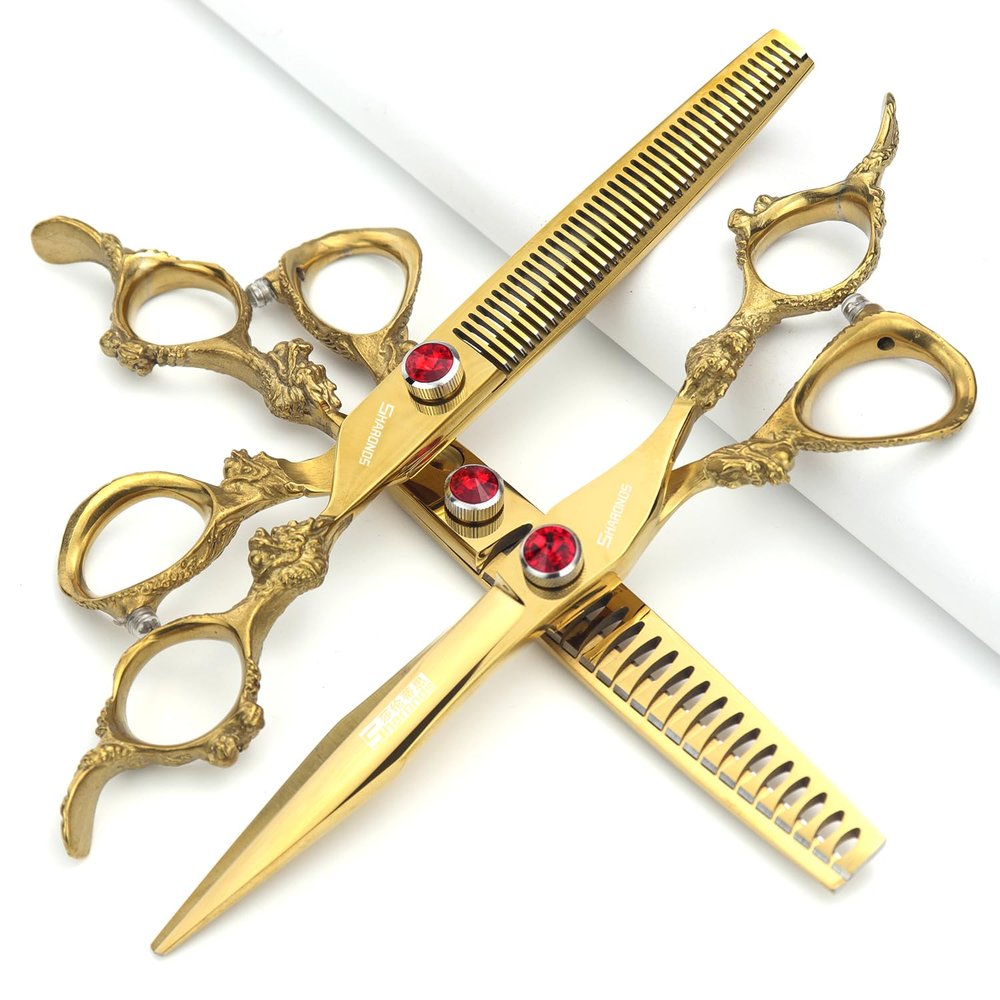 5.5/6 /7 Inch Purple Dragon Knight Professional Japanese Hair Scissors Barber Scissors Set (7 inch 3pc-B)