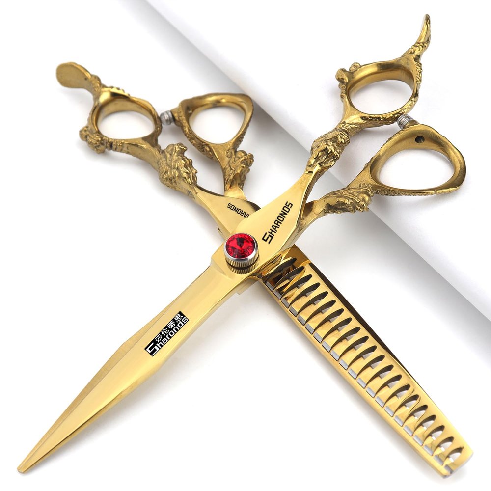 5.5/6 /7 Inch Purple Dragon Knight Professional Japanese Hair Scissors Barber Scissors Set (7 inch 2pc-C)