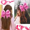 2PCS Pink Hair Bows Breast Cancer Awareness Girls Cheer Bows Large Ponytail Pink Hair Bows For Girl with Elastic Hair Tie Hair Access Band Handmade for Women view 3