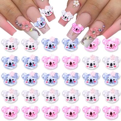 30 PCS Mini Nail Charms 3D Halloween Cartoon Nail Art Charms Resin Nail Charms for Halloween DIY Decoration 3D Cute Little Bear Nail Rhinestone Accessories