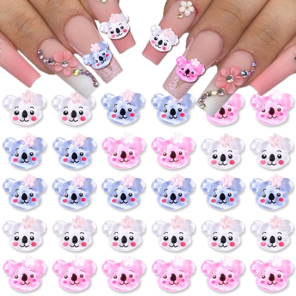30 PCS Mini Nail Charms 3D Halloween Cartoon Nail Art Charms Resin Nail Charms for Halloween DIY Decoration 3D Cute Little Bear Nail Rhinestone Accessories