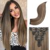 REECHO Hair Extensions, 11PCS Clip in Hair Extensions 24" Long Straight hair extensions HE005 Natural Soft Synthetic Hairpieces for Women  Chocolate Brown with Highlights view 1