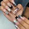 24 Pcs Halloween Press on Nails Long Coffin Fake Nails Black White French Tip Glue on Nails with Ghost Spider Web Designs Glossy Full Cover False Nails Acrylic Nails Square Stick on Nails for Women view 1