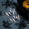 24 Pcs Halloween Press on Nails Long Coffin Fake Nails Black White French Tip Glue on Nails with Ghost Spider Web Designs Glossy Full Cover False Nails Acrylic Nails Square Stick on Nails for Women view 3