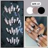 24 Pcs Halloween Press on Nails Long Coffin Fake Nails Black White French Tip Glue on Nails with Ghost Spider Web Designs Glossy Full Cover False Nails Acrylic Nails Square Stick on Nails for Women view 4