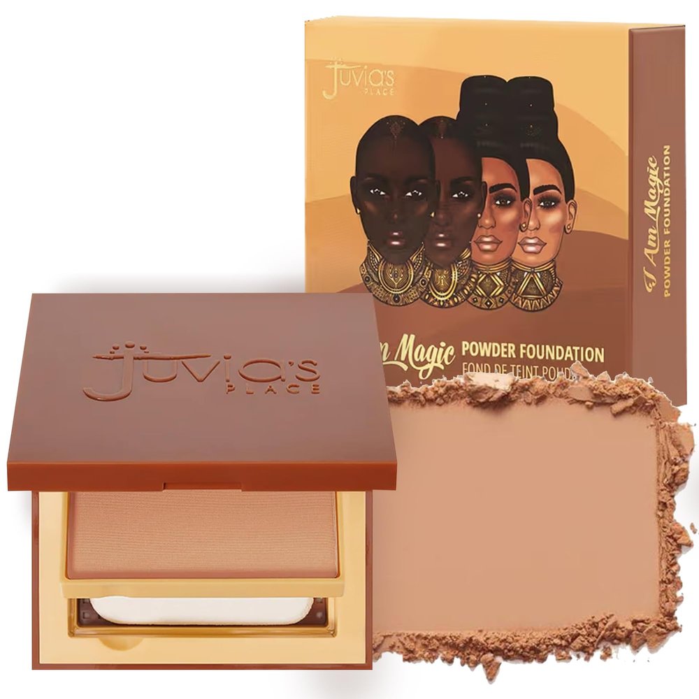 Juvia's Place I Am Magic Powder Foundation - M2 Havana - Buildable-Coverage Mattifying Pressed Powder for Pore Vanished Skin - Lightweight Matte Base for Oily & Dry Skin Smooth Finish