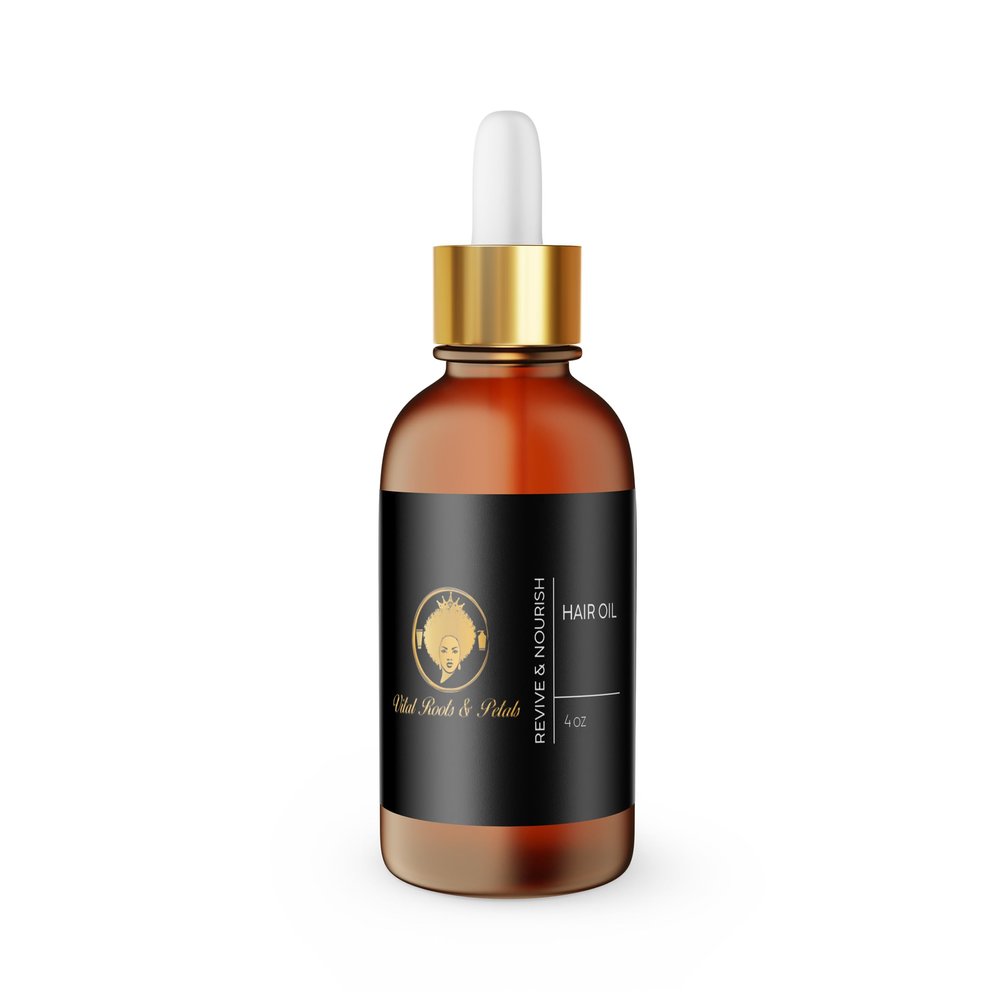 Vital Roots & Petals - Revive & Nourish Hair Oil, rapid hair growth, restorer, strengthening, scalp soothing, moisturizer, chebe treatment, essential oil, hair vitality, health, natural flowers.