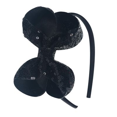 Amybasic Sparkly Sequin Hair Bow Headbands - Boutique Ribbon Bows for Girls, Kids, and Women (Black)