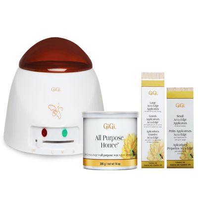 GiGi All Purpose Honee Waxing Kit for Women - Soft Wax 14oz, Multi-Purpose Warmer, Wax Sticks for Hair Removal Applicators 100 Ct Each, At-Home Waxing Kit