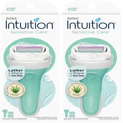 Schick Intuition Razors for Women with Sensitive Skin | 1 Razor & 2 Intuition Razor Blades Refill with Organic Aloe (Pack of 2)