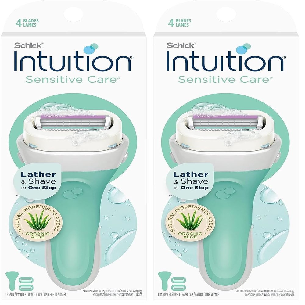 Schick Intuition Razors for Women with Sensitive Skin | 1 Razor & 2 Intuition Razor Blades Refill with Organic Aloe (Pack of 2)
