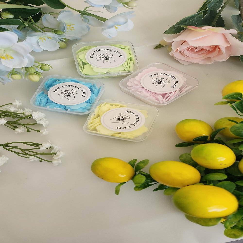 4 packs (320 flakes) Disposable Paper Soap Portable,Petal Soap Sheets, Portable and Dissolvable Soap Paper