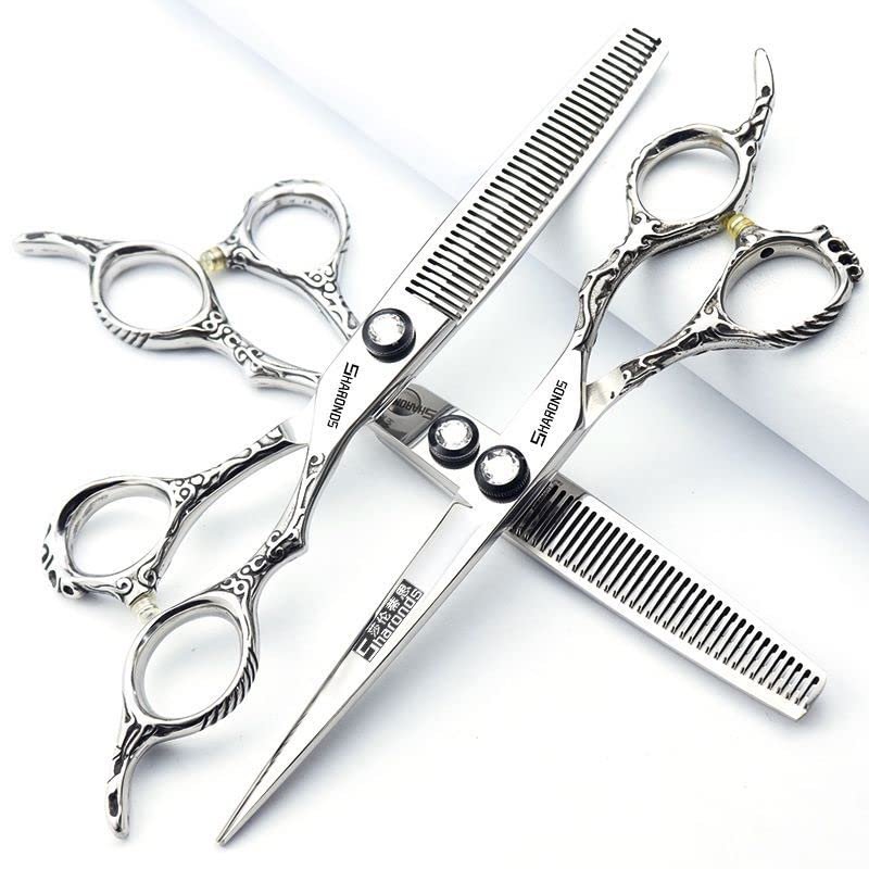 6/7/8-inch professional hairdresser set, stainless steel scissors hairdresser's exclusive hairdresser. (7 inch-3pc-B)