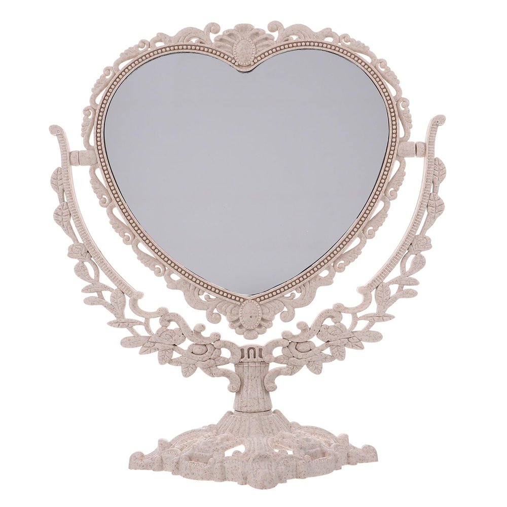 1Pc Vanity Mirror Bedroom Mirror Shower Cosmetic Two Sided Makeup Travel s Vintage Heart Makeup s to Rotate rotatable Glass Tools