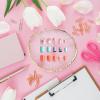 Ouligay Resin Nail Art Palette Makeup Mixing Palette Gold Edge Nail Art Tool Gel Design Nail Art Makeup Mixing Tray DIY (Pink) view 4