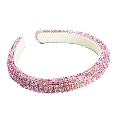 Baroque Rhinestone Sponge Headband Hair Accessories Women Shiny Hairbands Hair Hoop Headwear Pink