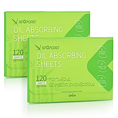 Oil Absorbing Sheets with Bamboo Charcoal - 2 Pack (240 sheets) Oil Blotting Sheets For Face, 20% More Makeup Friendly High-performance Handy Face Blotting Paper for Oily Skin