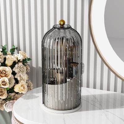 GAXmi Makeup Brush Holder with Lid Cosmetic Tools Organizer 360 Rotating Waterproof Dustproof Makeup Brushes Storage for Vanity, Grey